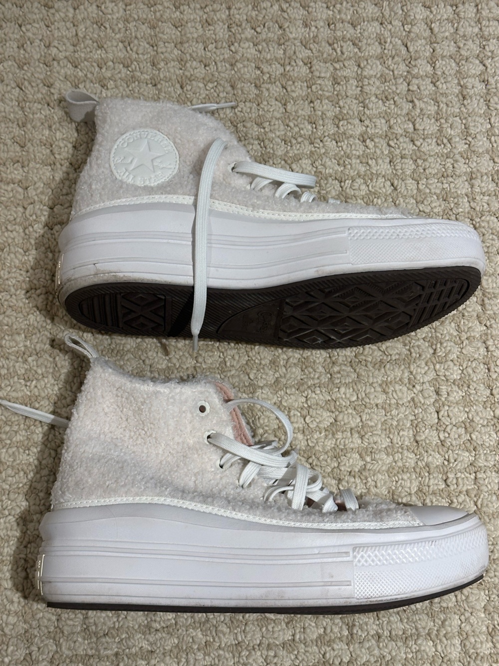 Converse White Cream High-Top Sherpa Platform Sneakers